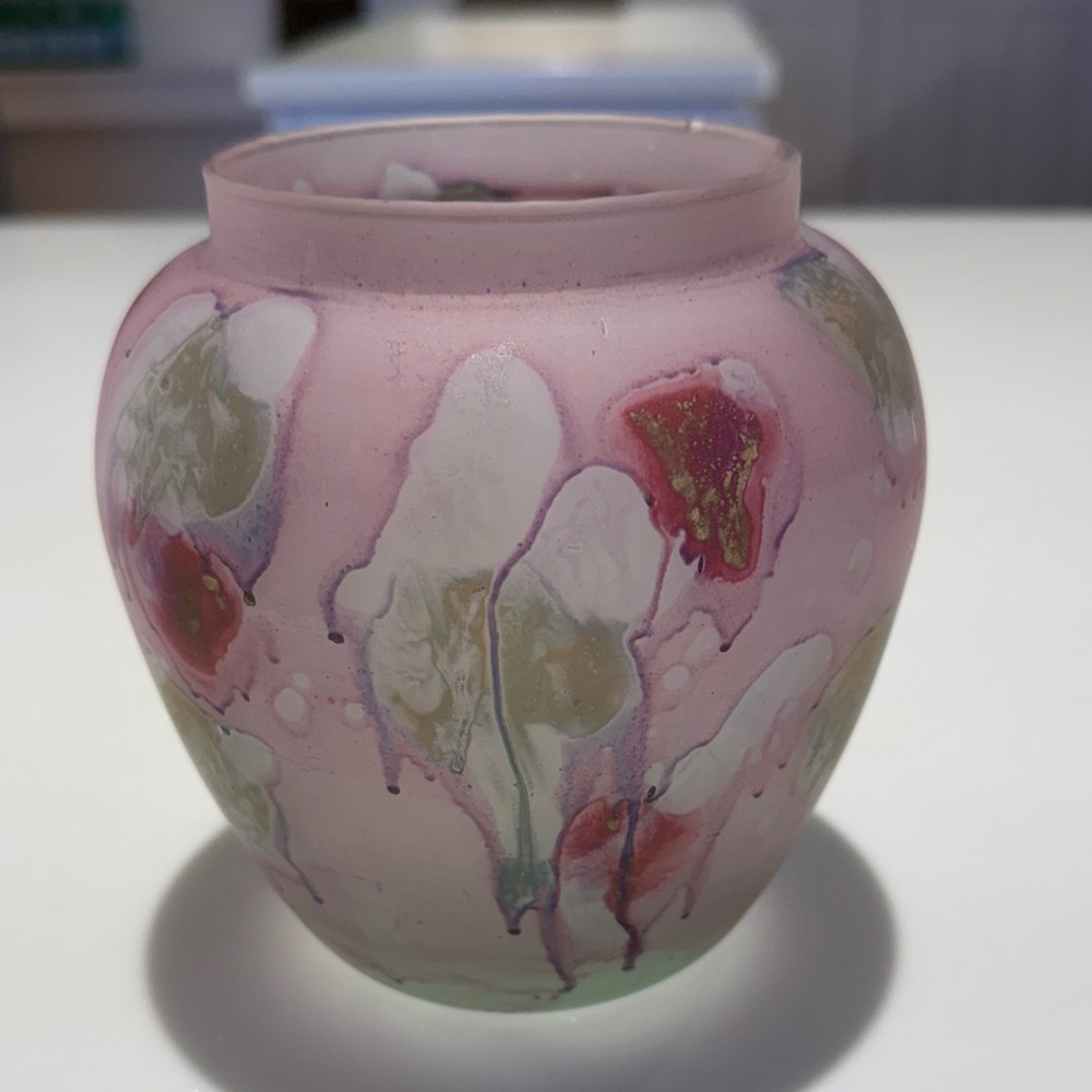Rueven Matte Glass Israel Pink and Cream Art Vase